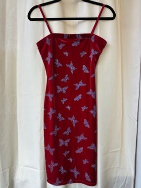 Vintage  Y2K Butterfly Stretch Velvet Mini Dress  | Size S